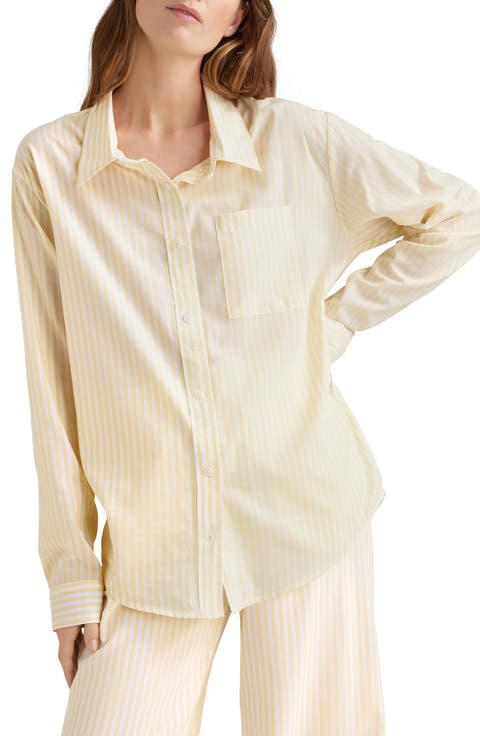 Stripe Woven Button-Up Sleep Shirt