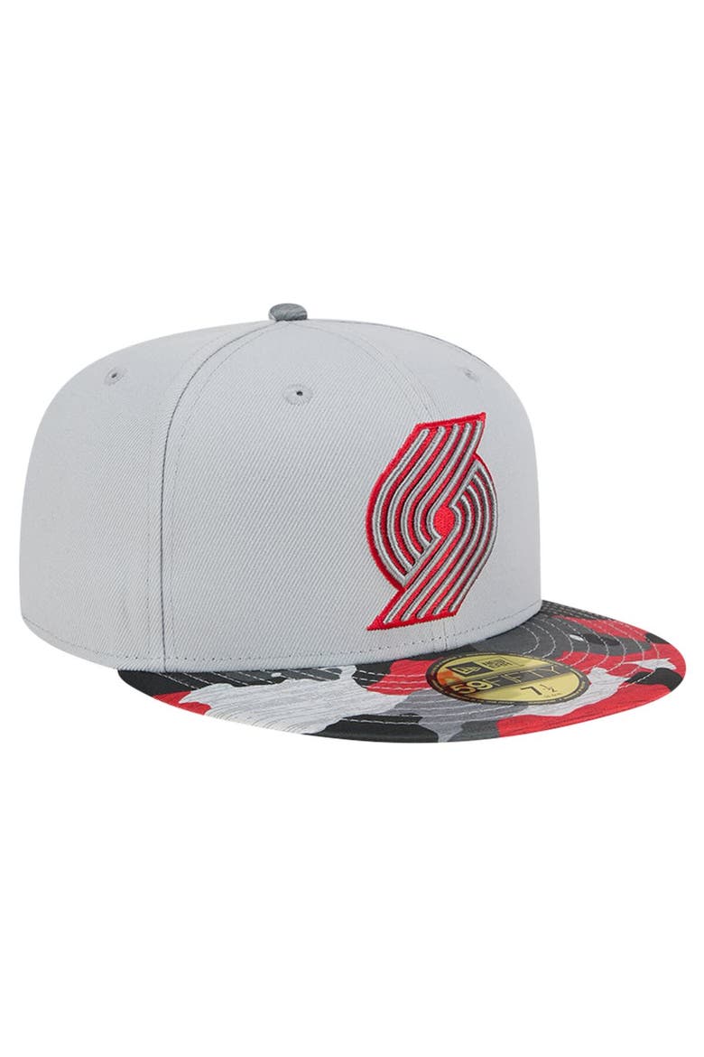 Men's New Era Gray Portland Trail Blazers Active Color Camo Visor 59FIFTY Fitted Hat, Alternate, color, Gray