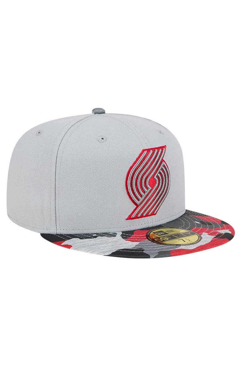 New Era Men's New Era Gray Portland Trail Blazers Active Color Camo Visor 59FIFTY Fitted Hat, Alternate, color, Gray