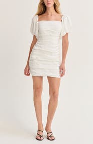 CRESCENT Puff Sleeves Ruched Mini Dress