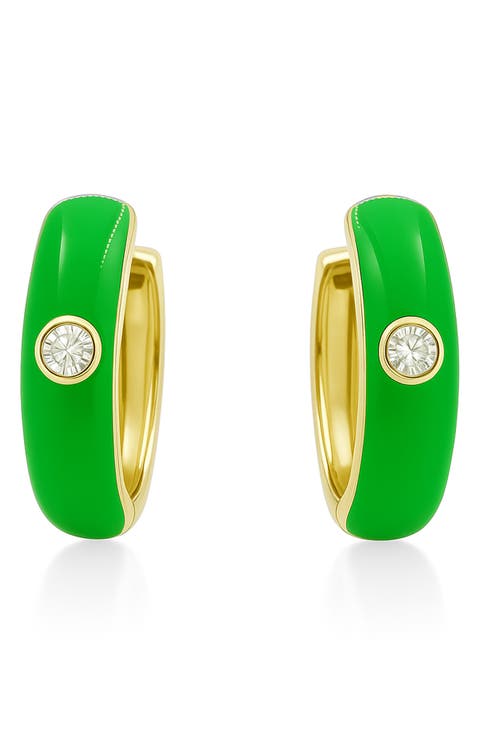 Gemstone & Enamel Huggie Hoop Earrings