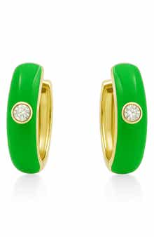 House of Frosted Gemstone & Enamel Huggie Hoop Earrings