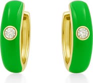 House of Frosted Gemstone & Enamel Huggie Hoop Earrings