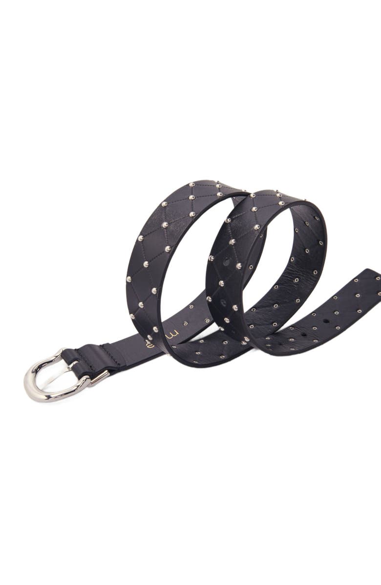 maje Quilted leather belt, Alternate, color, Black