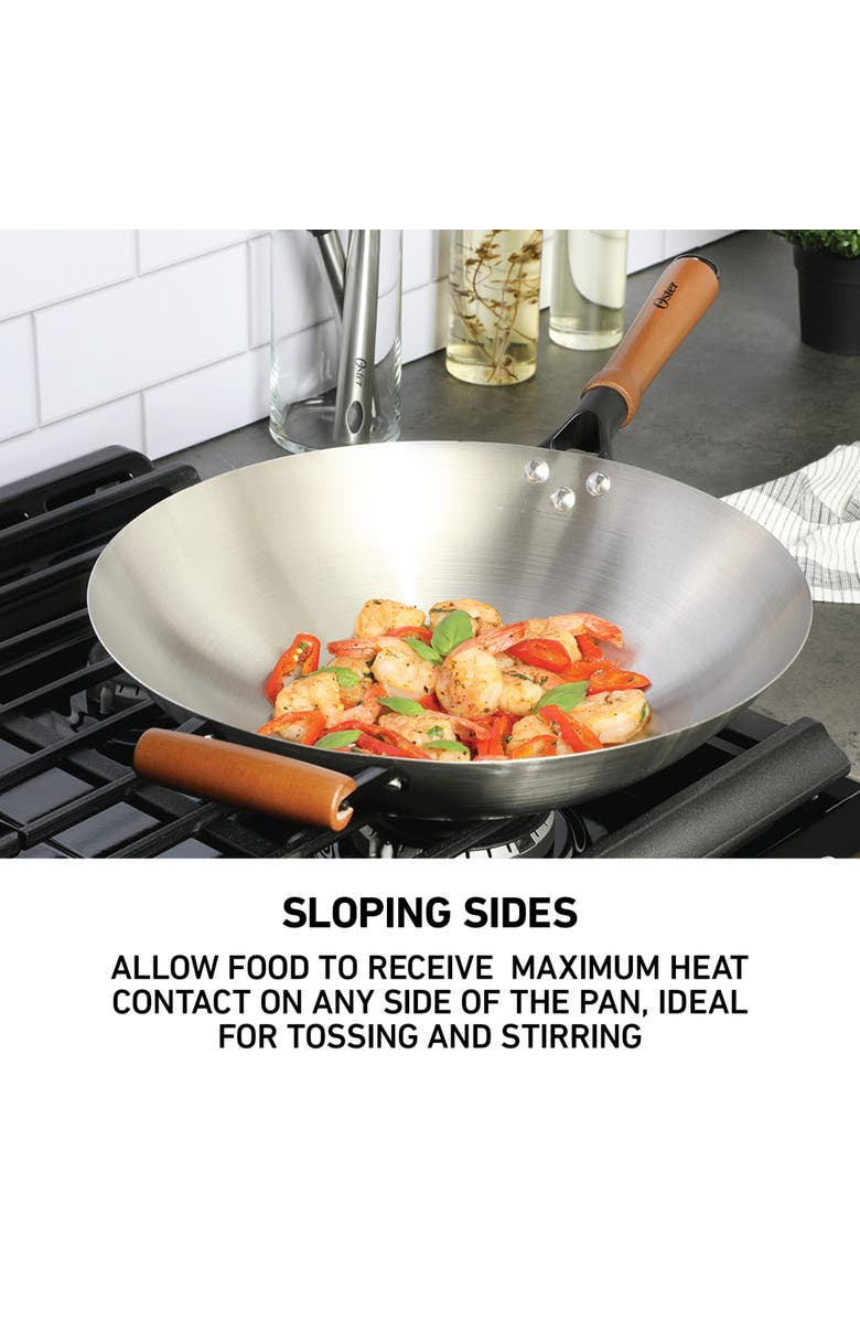 OSTER Sangerfield 14 in Stainless Steel Wok with Wood Handles, Alternate, color, Silver