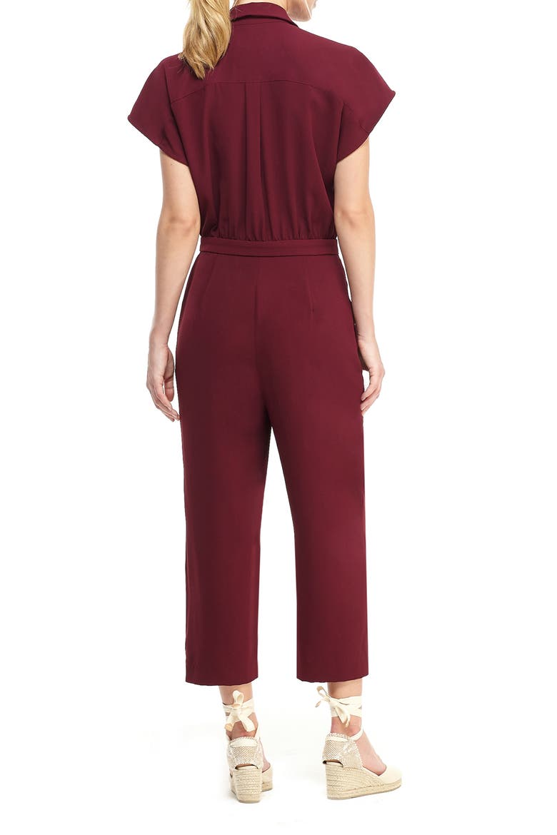 Button Front Crepe Jumpsuit, Alternate, color, PORT