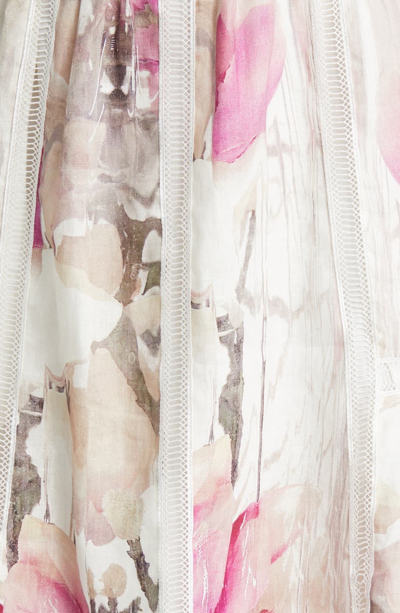 Ted Baker London Fleurz Floral Print Long Sleeve Linen Dress, Alternate, color, 