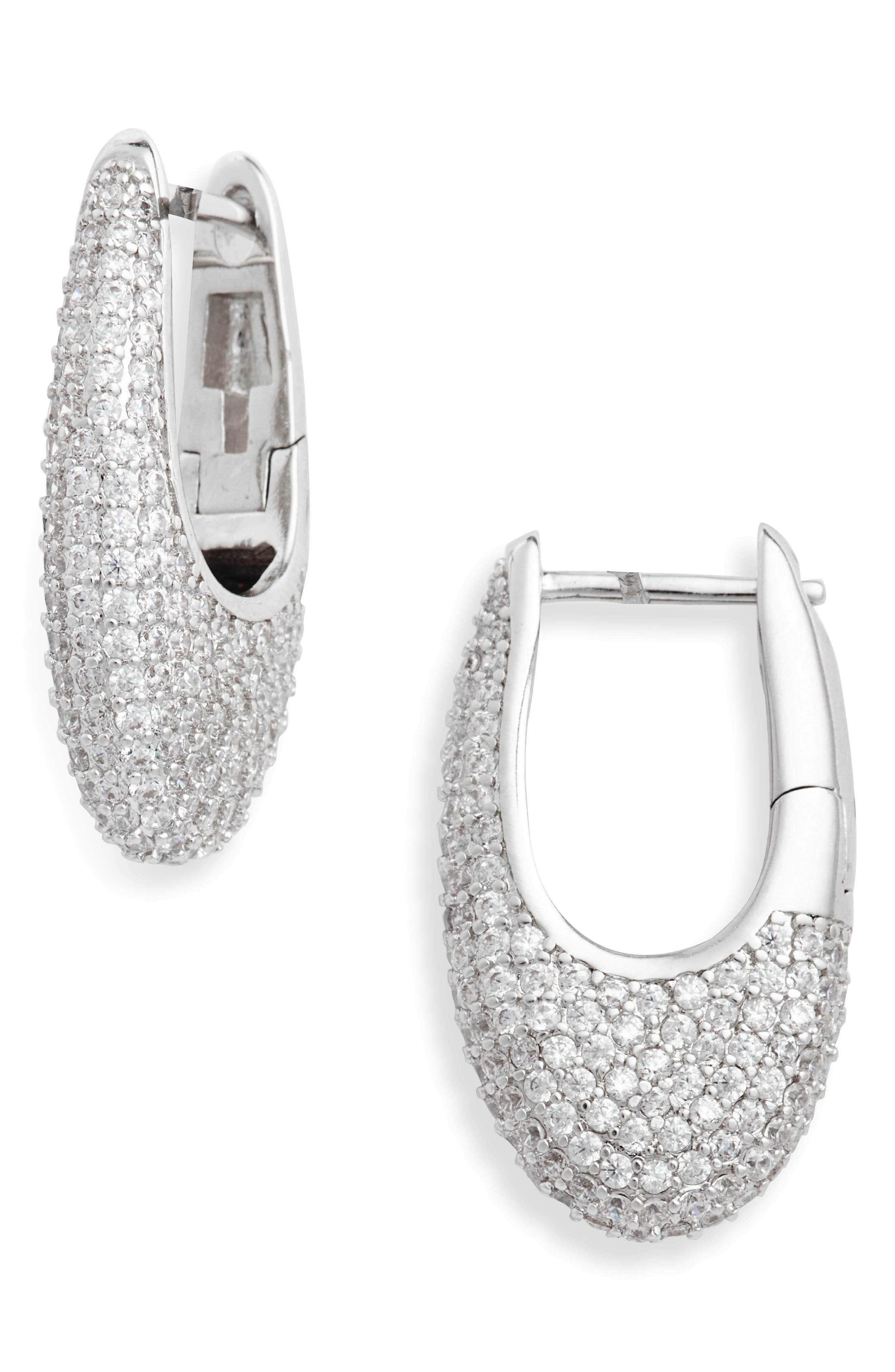 Silver Cubic Zirconia 8MM Huggie Hoop Earrings