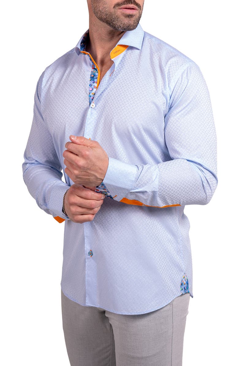 Maceoo Einstein Ascension0078 Blue Tonal Geo Pattern Cotton Button-Up Shirt, Alternate, color, Blue