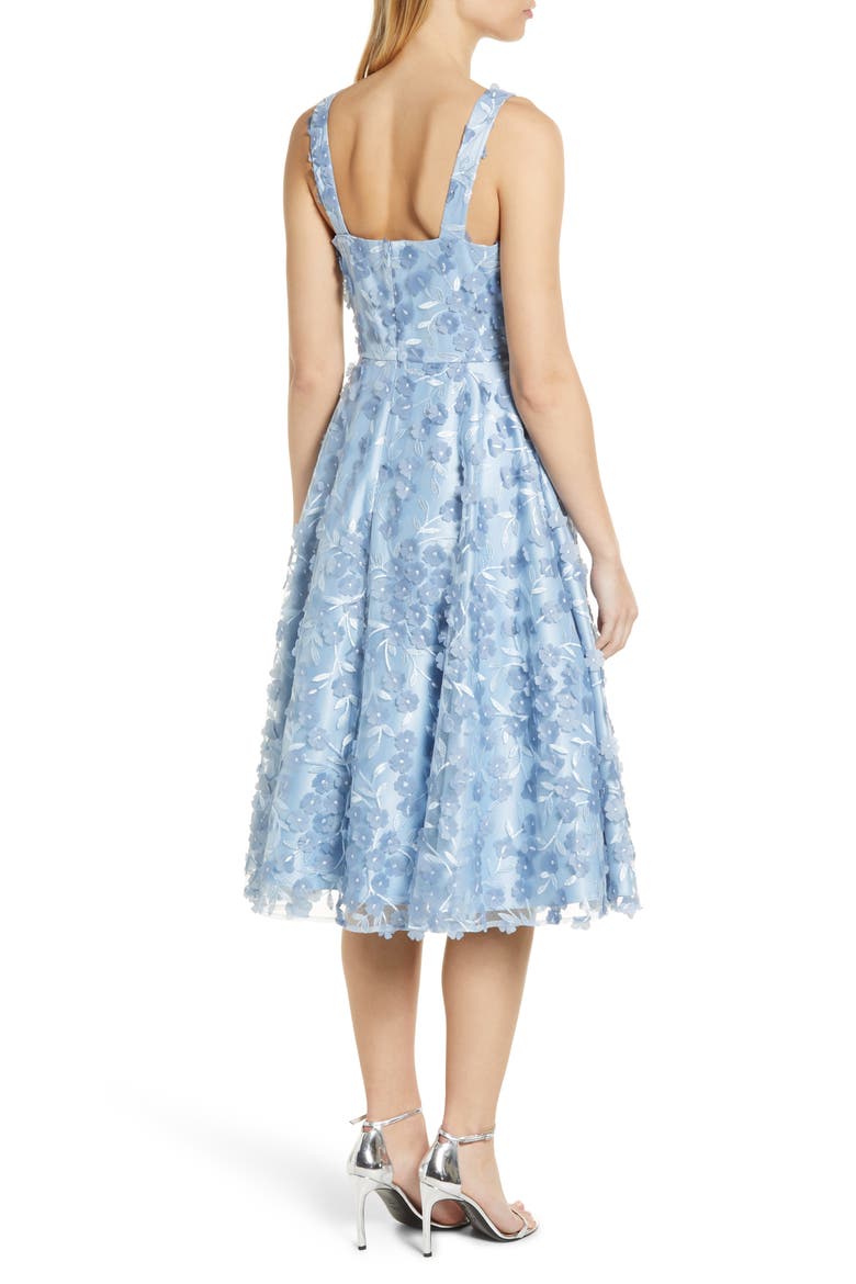 3D Appliqué Fit & Flare Cocktail Dress, Alternate, color, SKY