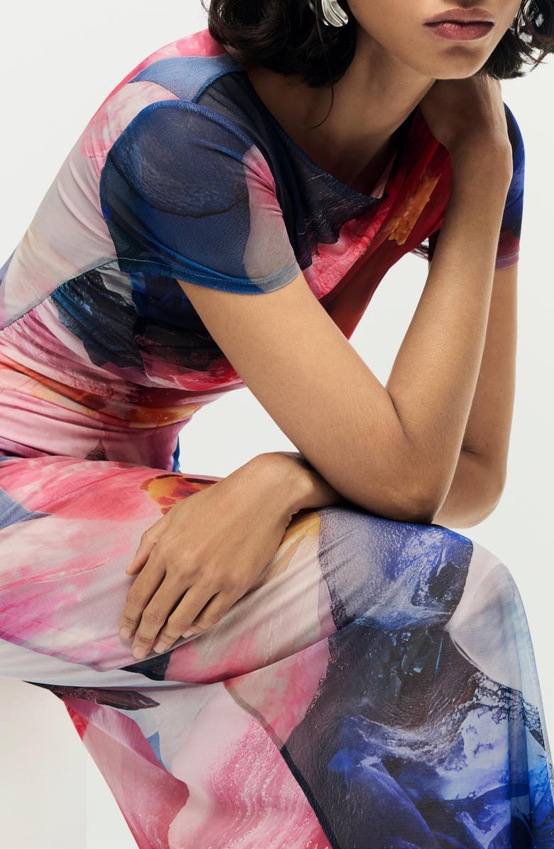 Desigual Floral Print Short Sleeve Dress, Alternate, color, Multi