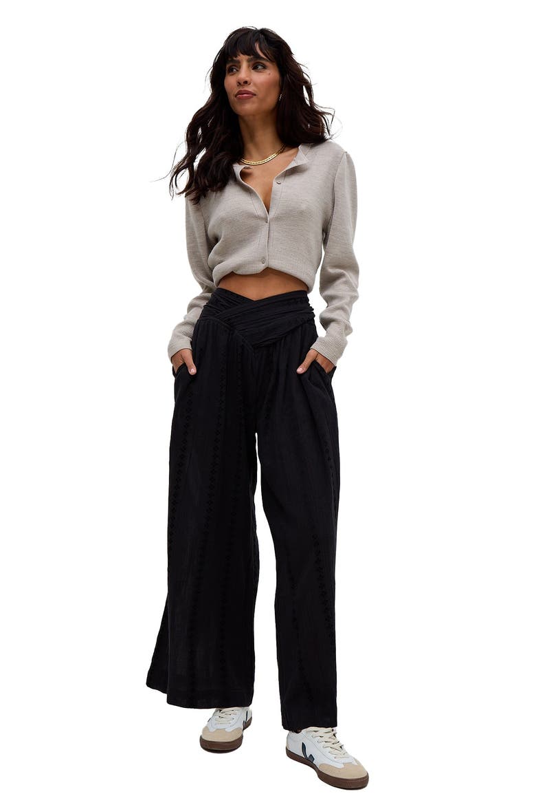 Farrah Wide Leg Jacquard Trouser, Alternate, color, Black