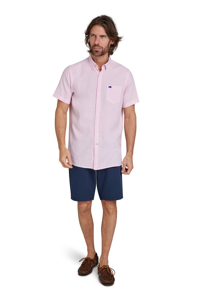 Short Sleeve Linen Blend Shirt, Alternate, color, Pink