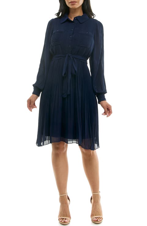 Long Sleeve Pleated Shirtdress