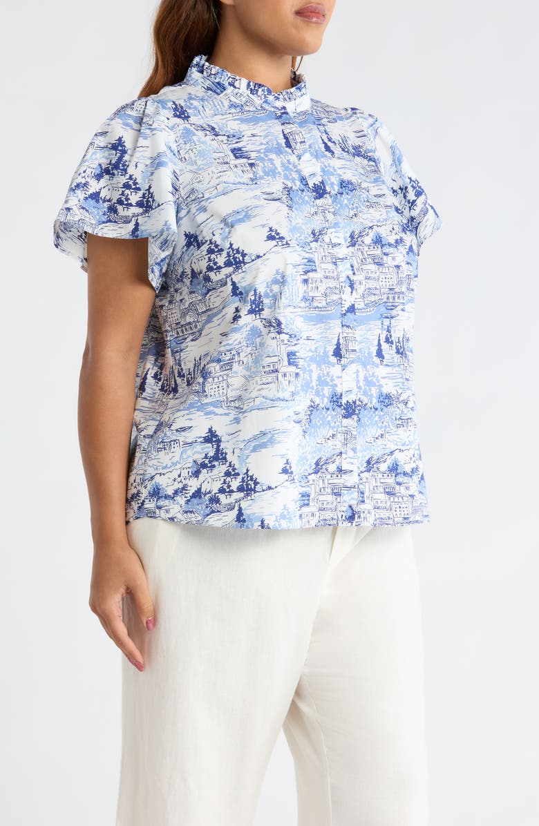 SUGARLIPS Kearny Floral Print Poplin Top, Alternate, color, Wht-Blues-Mult