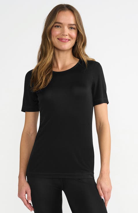 Womens' Silk Interlock Short Sleeve Crewneck Long Underwear Thermal Baselayer Top