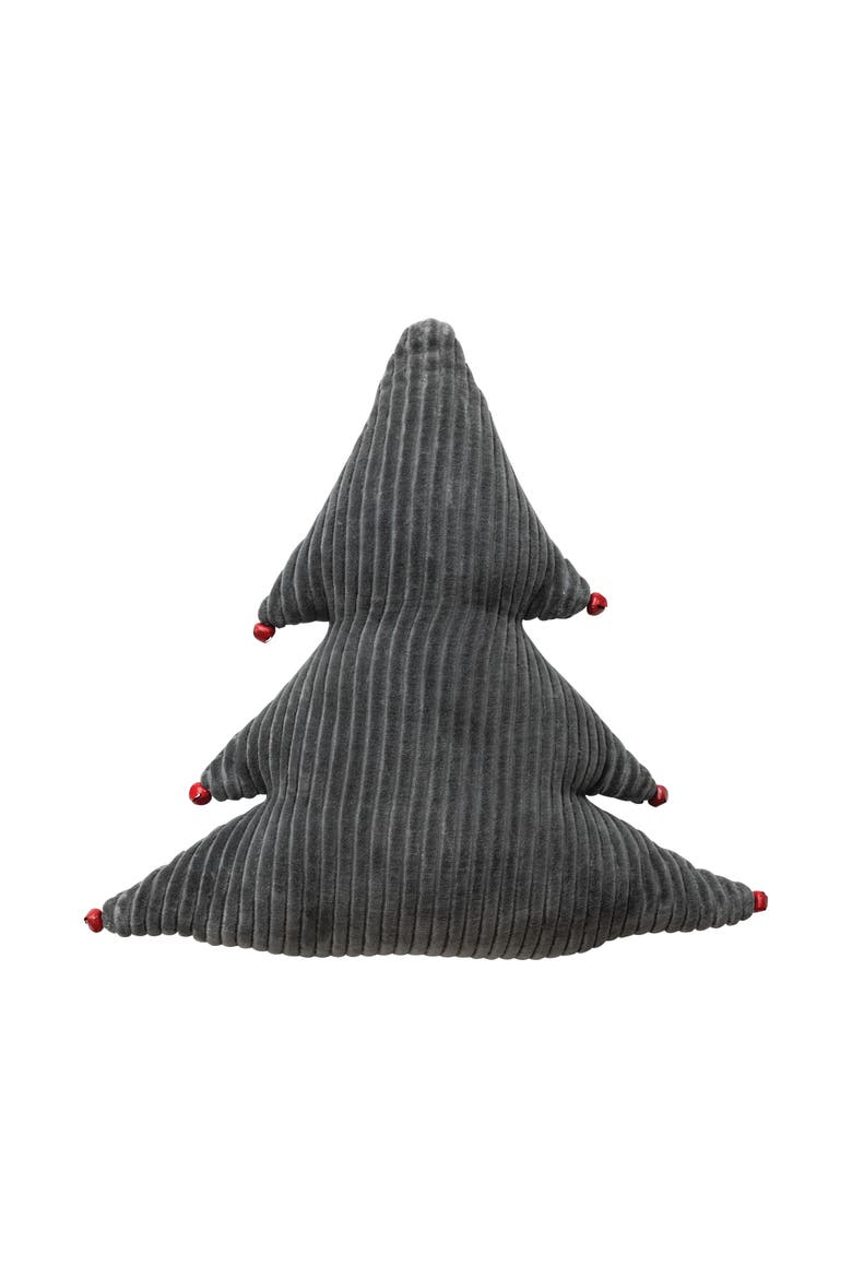 Cotton Corduroy Tree Shaped Pillow with Metal Jingle Bells, Grey & Red, Main, color, Grey & Red