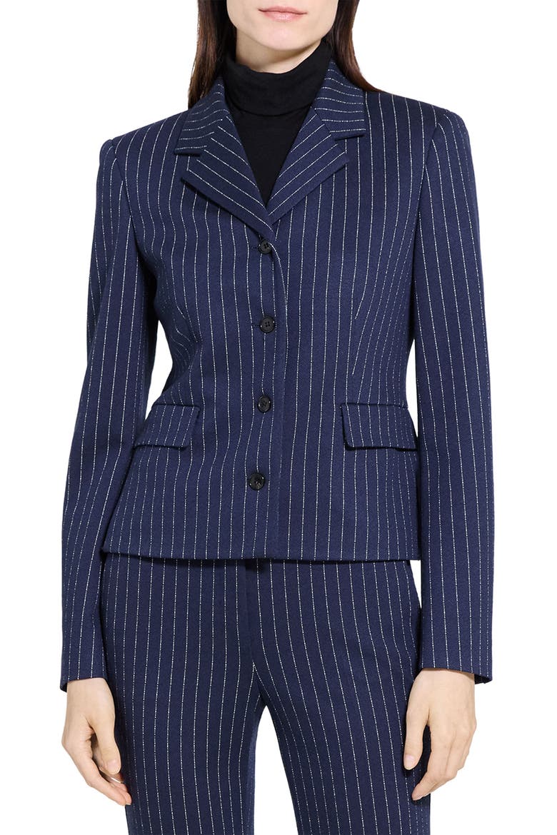Metallic Pinstripe Fitted Jacket, Main, color, NAVY MULTI