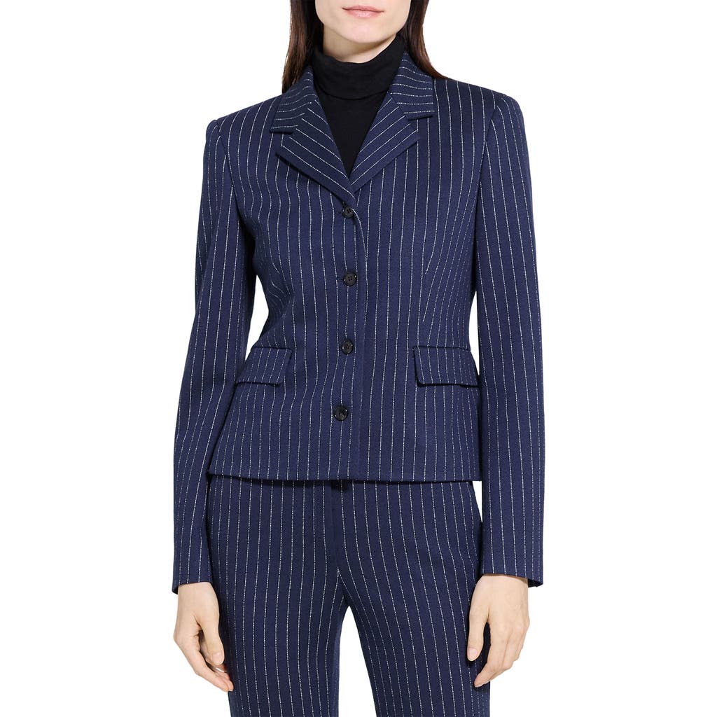 Theory Metallic Pinstripe Fitted Jacket In Blue