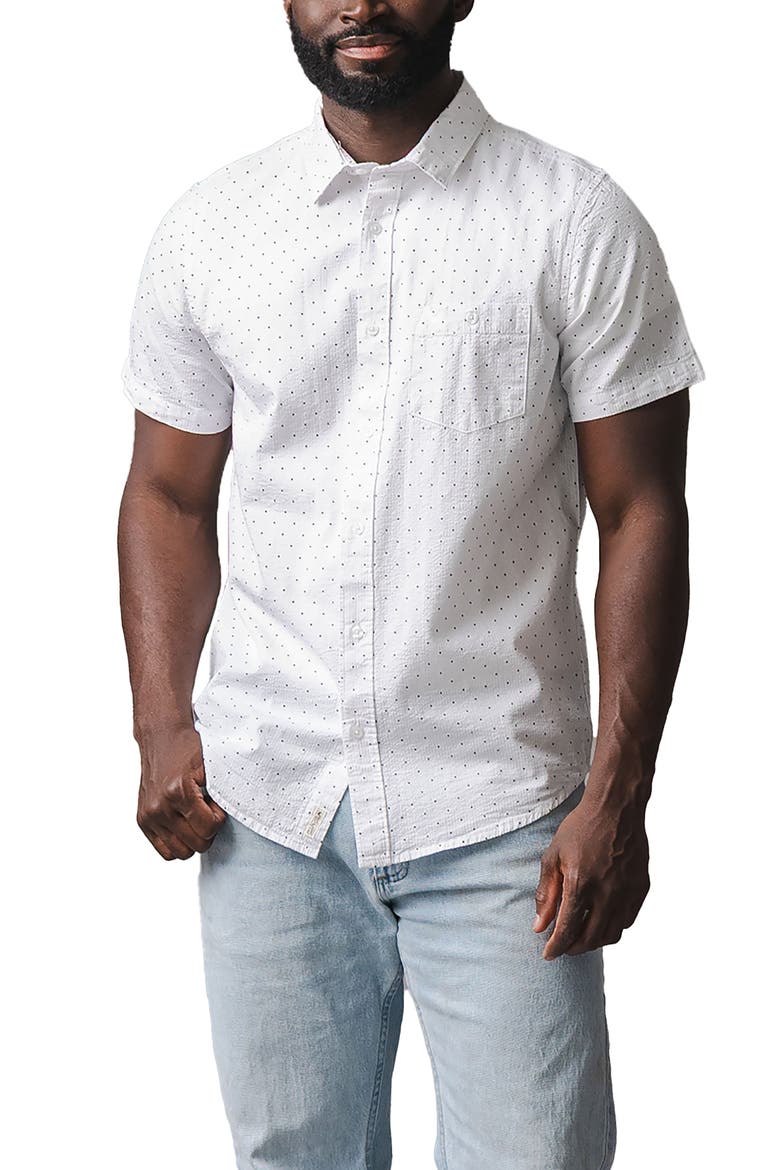 Organic Short Sleeve Seersucker Shirt, Main, color, Delft Dot Seersucker
