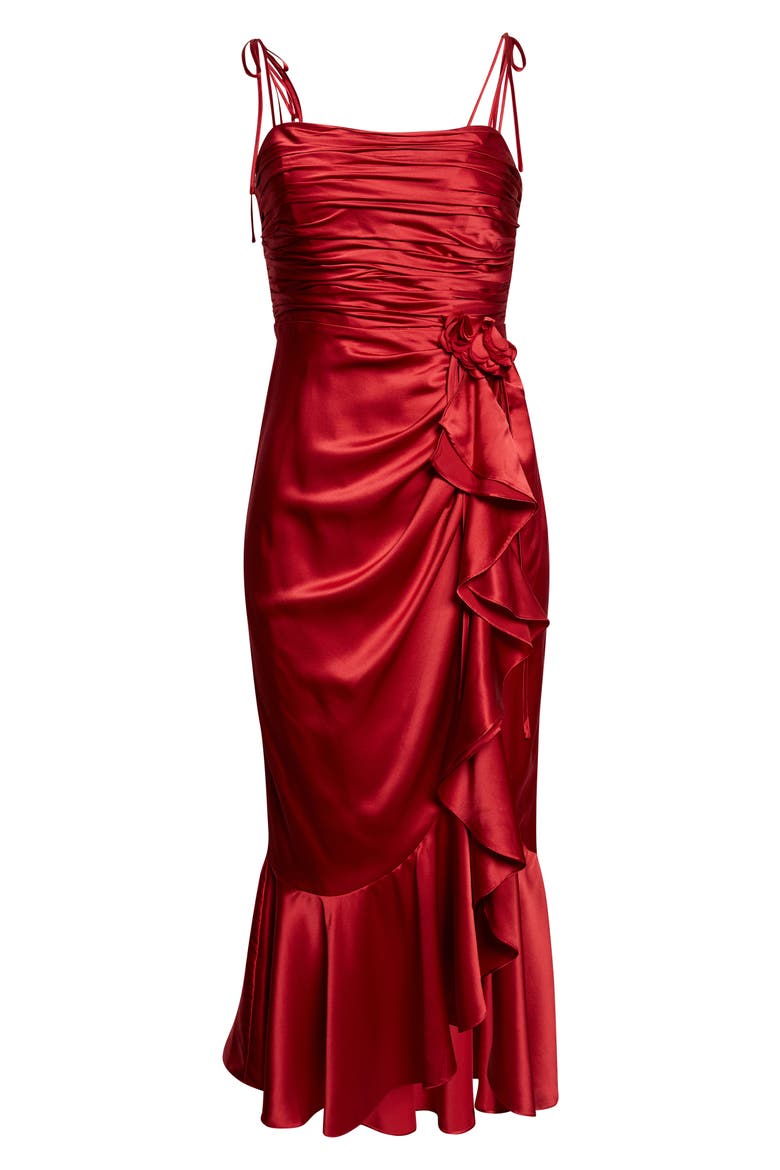 Mireya Ruched Ruffle Sleeveless Silk Maxi Dress, Alternate, color, CHERRY ROSE