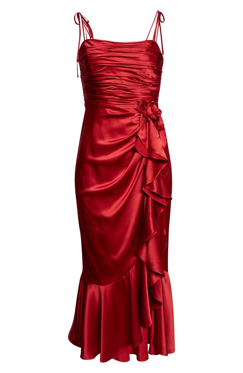 Cinq à Sept Mireya Ruched Ruffle Sleeveless Silk Maxi Dress, Alternate, color, Cherry Rose