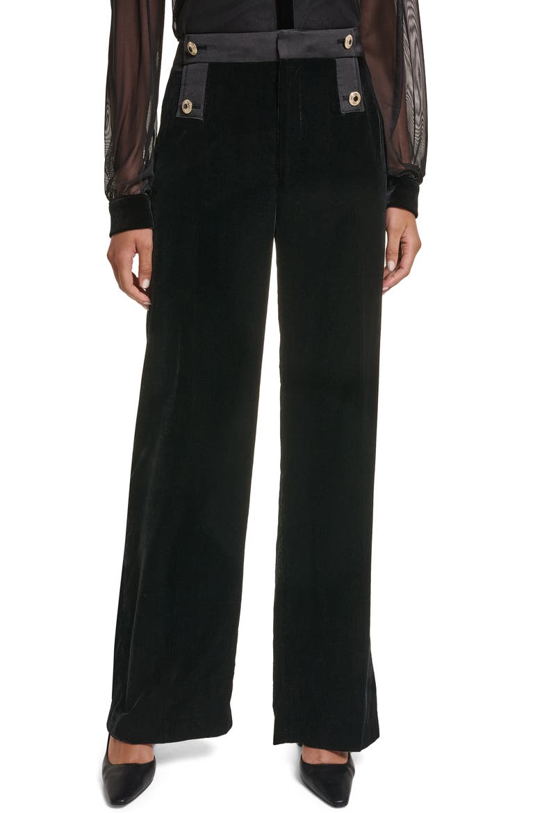 Velvet High Waist Wide Leg Sailor Pants, Main, color, BLACK
