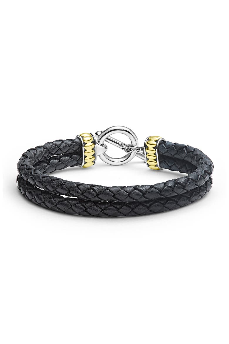 Men's Anthem Double Leather Bracelet, Main, color, BLACK