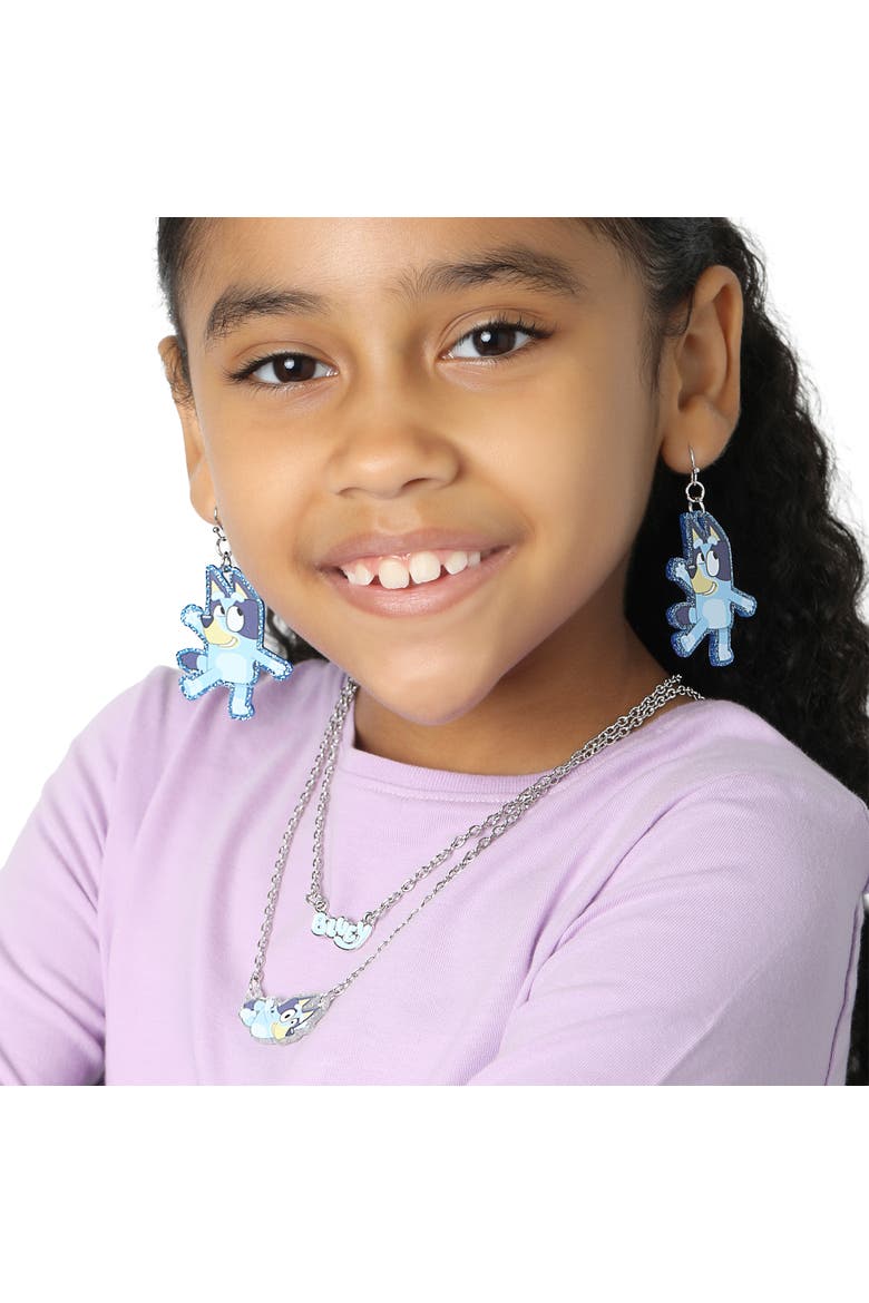 Double Layer Pendant Necklace with Bluey Nameplate and Character Charm, Alternate, color, Blue