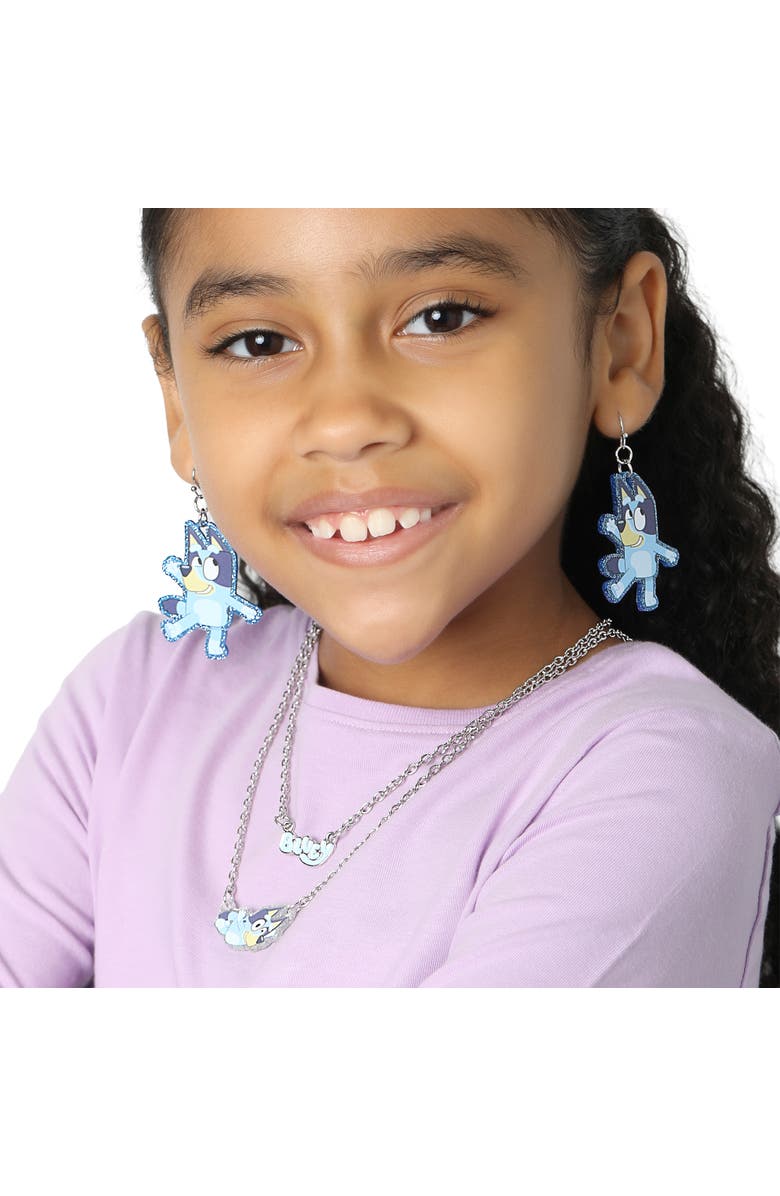 BLUEY Double Layer Pendant Necklace with Bluey Nameplate and Character Charm, Alternate, color, Blue