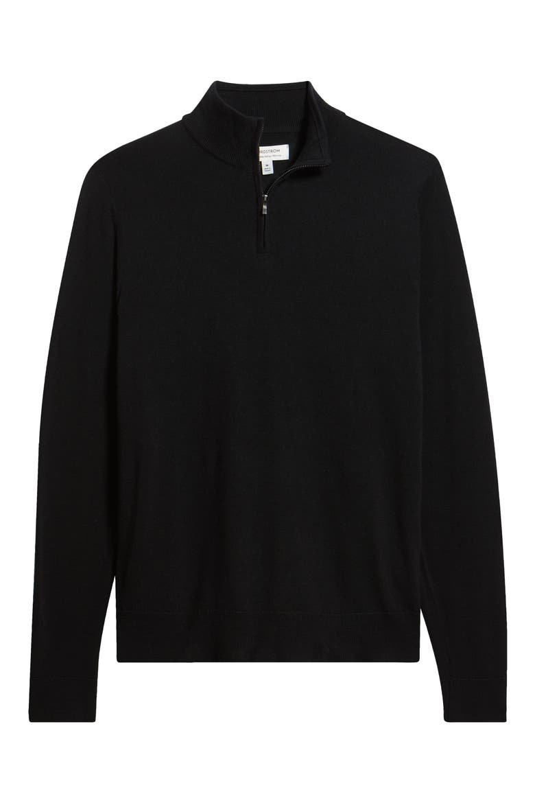 Washable Italian Merino Wool Quarter Zip Sweater, Alternate, color, BLACK