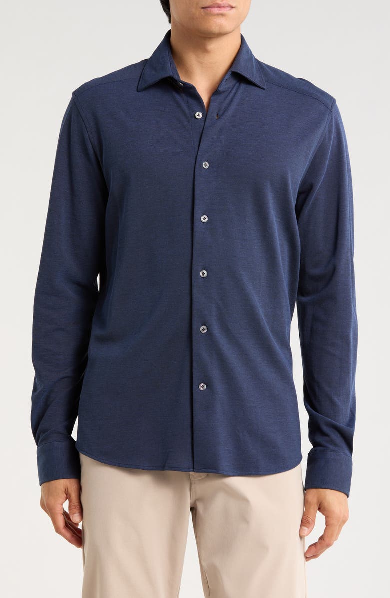 Jack Victor Bernard Long Sleeve Knit Shirt, Main, color, Navy