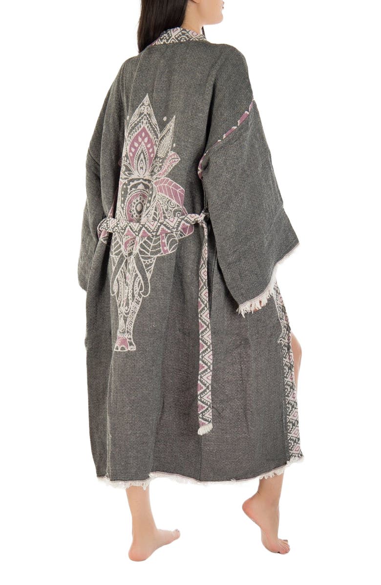 Forever & Always Shoes Astrid - Elephant Pattern Handmade Cotton Kimono, Alternate, color, Grey
