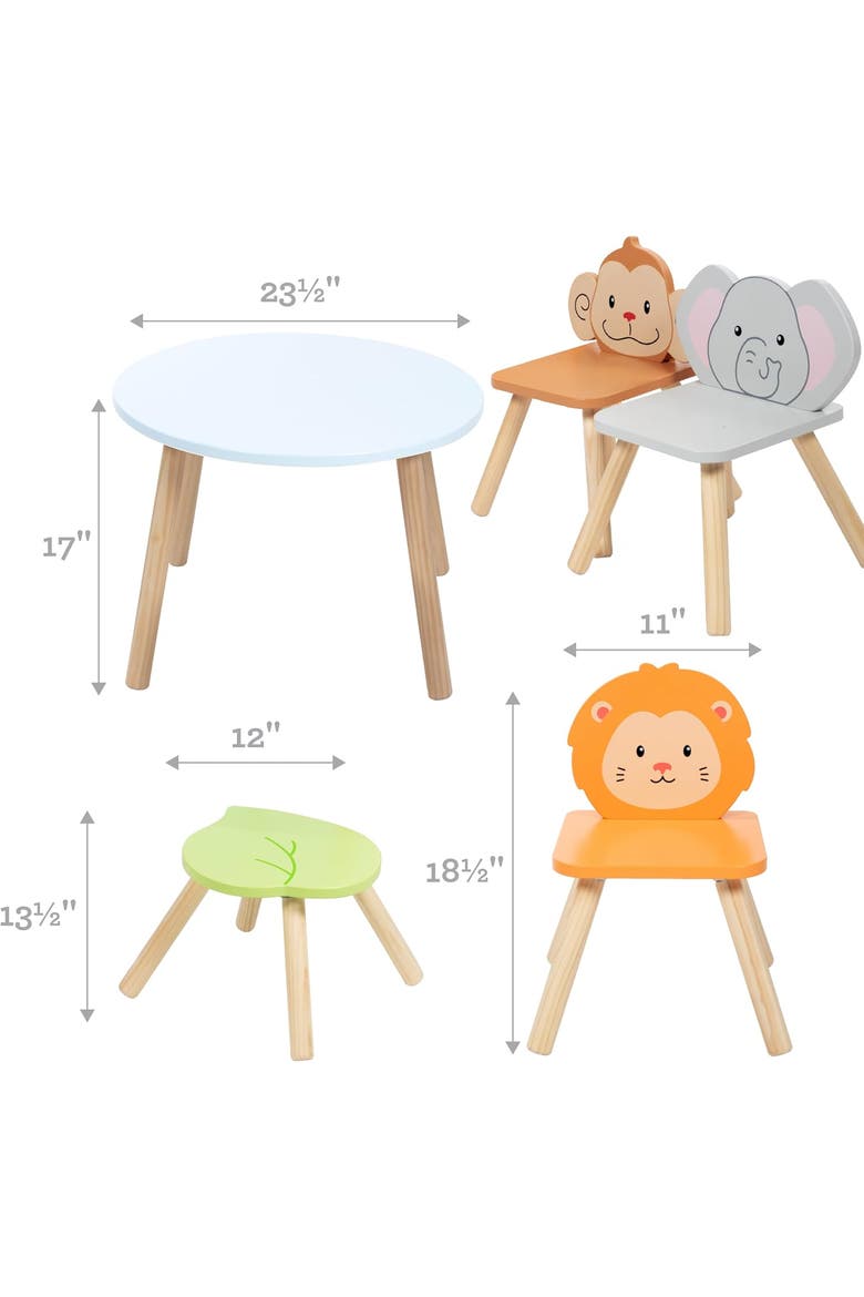 Kids Wooden Animal Table & Chair Set w 4 Seats- Monkey Lion & Elephant Plus - Durable Playroom Furniture, Alternate, color, Blue
