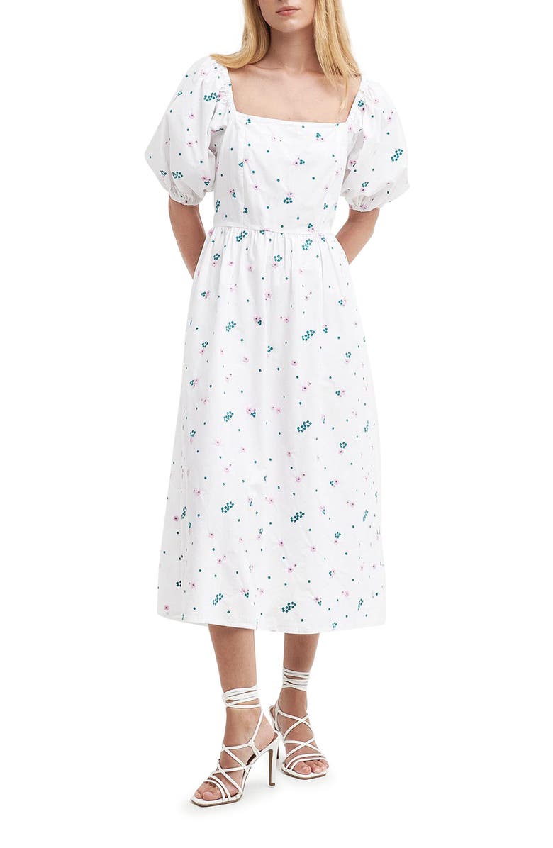 Barbour Fairacre Embroidered Floral Cutout Cotton Poplin Midi Dress, Main, color, White Multi