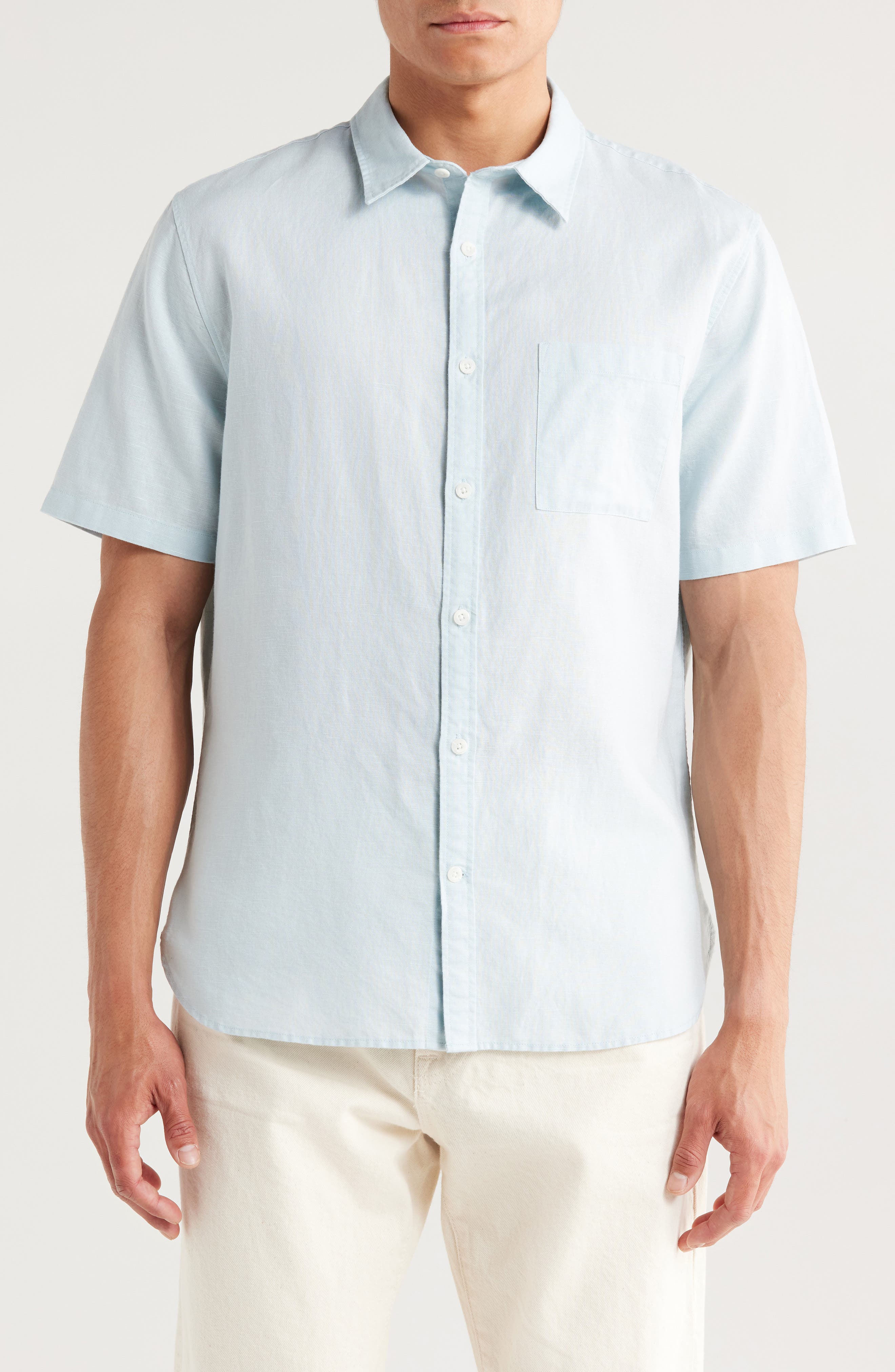 Vince Classic Fit Short Sleeve Linen Blend Button-Up Shirt