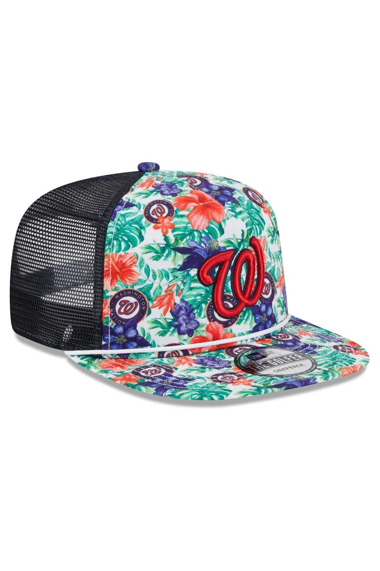 Men's New Era Washington Nationals Tropic Floral Golfer Lightly Structured Snapback Hat, Alternate, color, Red