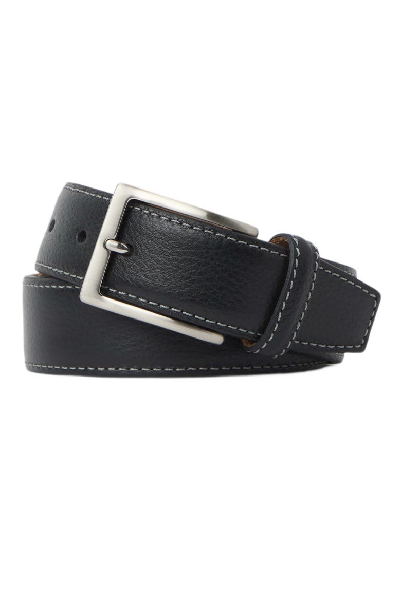 Solid Pebbled Leather w/ Contrast Stitch, Main, color, Black w/ Grey