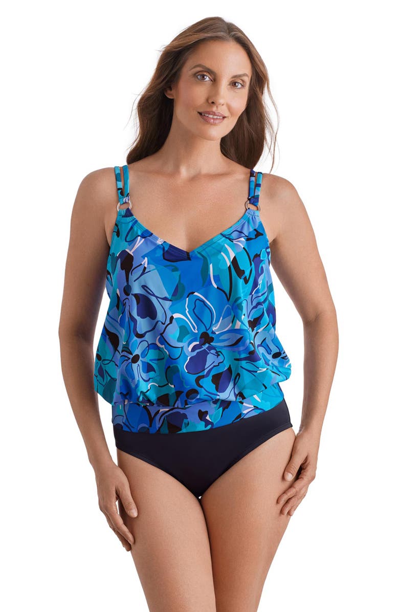 ShapeSolver V-Neck Blouson One-Piece Swimsuit, Main, color, Organic Bloom