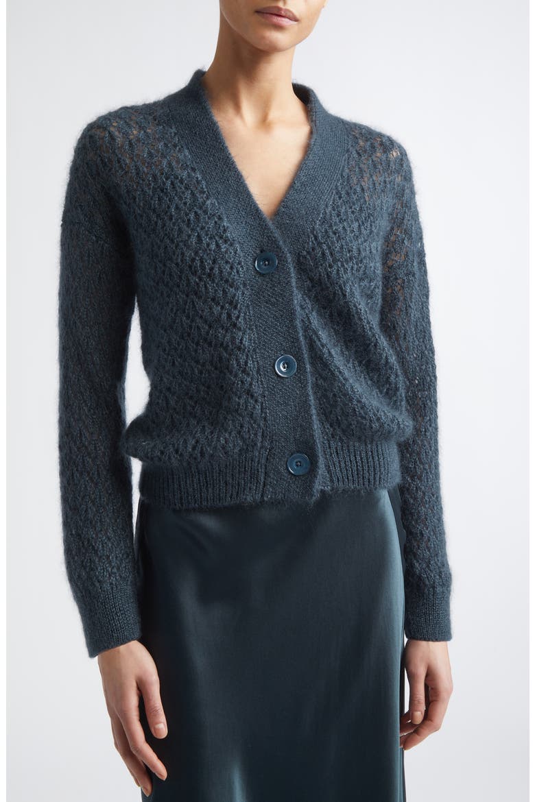 Open Stitch Merino Wool & Silk Cardigan, Alternate, color, 178 DARK JADE