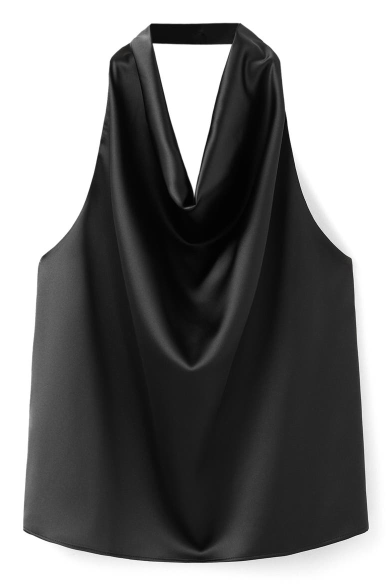 Drape Halter Neck Satin Top, Alternate, color, BLACK