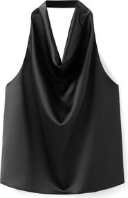 MANGO Drape Halter Neck Satin Top