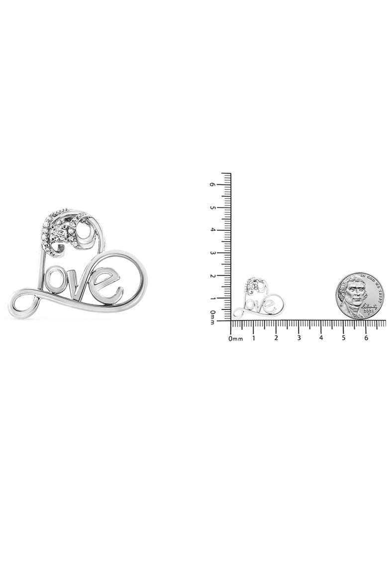 Silver 1/10 Cttw Round Diamond Accented Open Heart with Love Pendant Necklace, Alternate, color, White