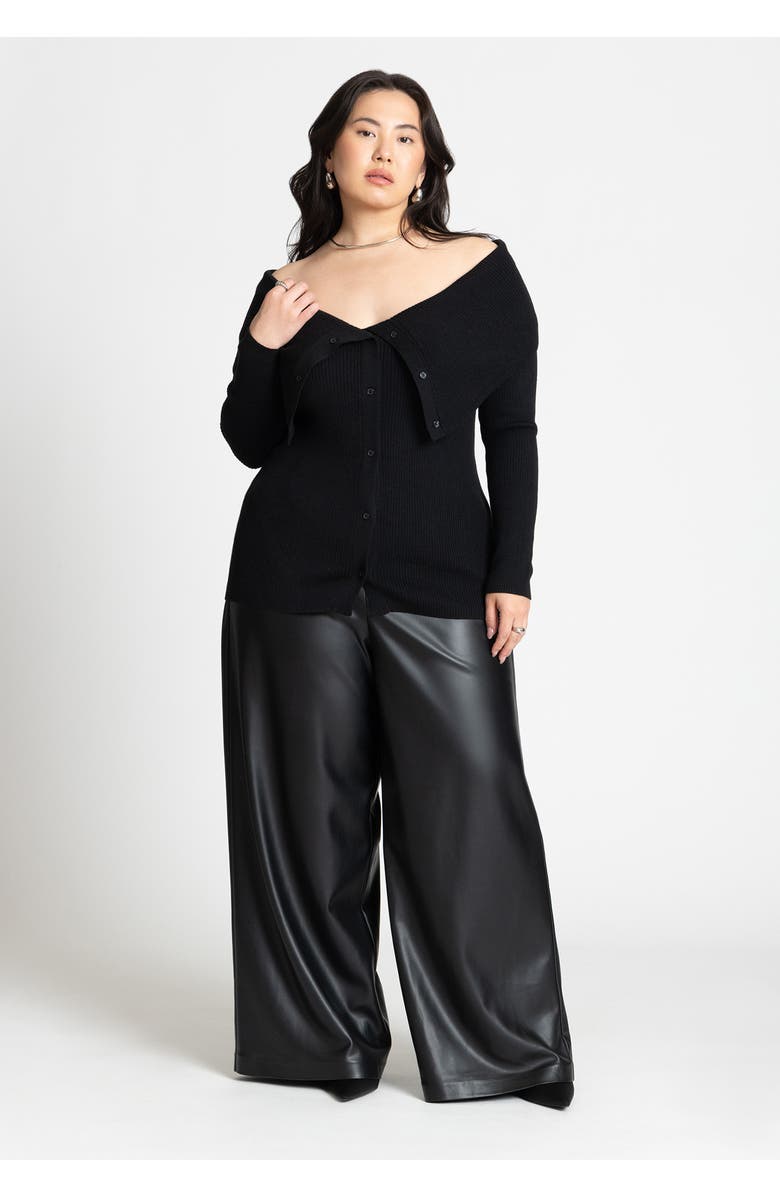 ELOQUII Wide Leg Faux Leather Pant, Alternate, color, Black Onyx