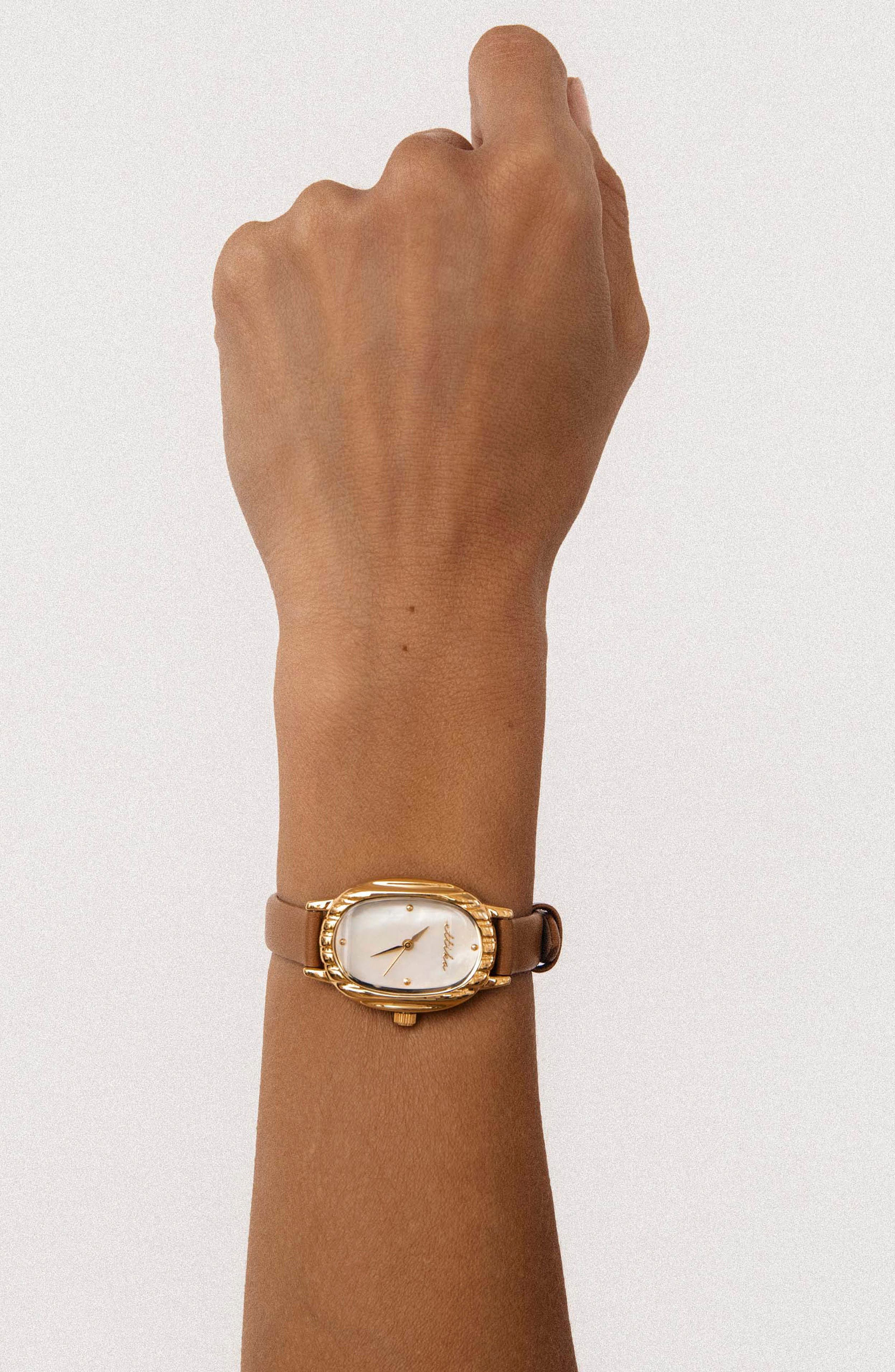Ettika Oval Mother of Pearl Watch & Leather Strap Set (Women 
