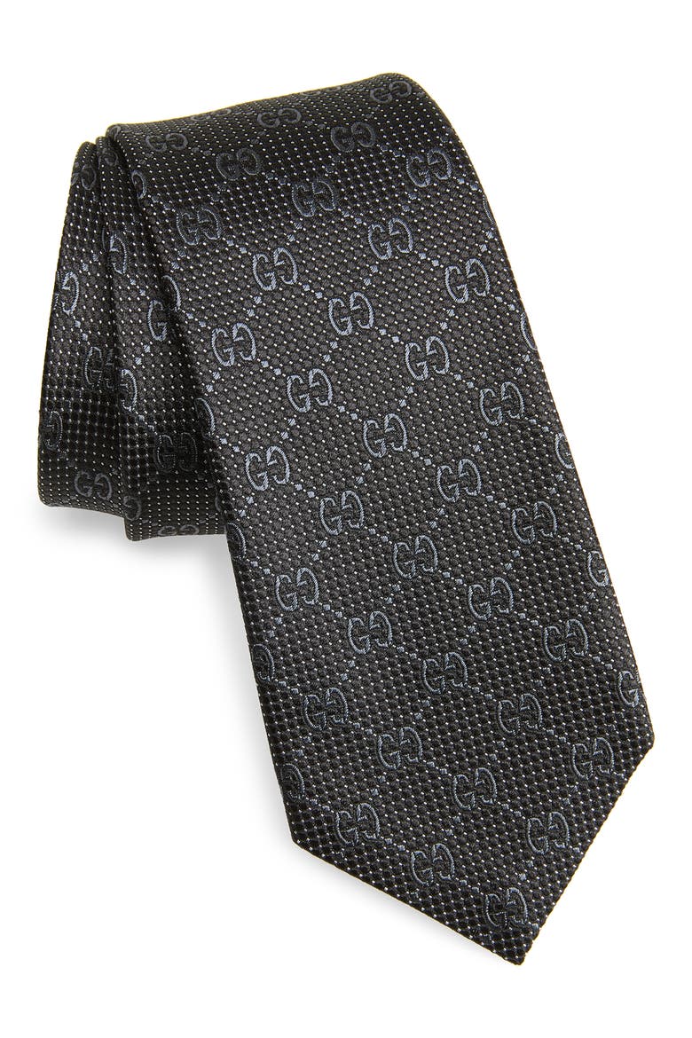 Printed Silk Tie, Main, color, BLACK/ GREY