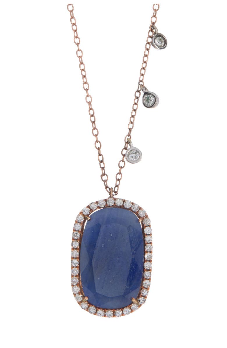 Meira T 14K Rose Gold Oval Blue Sapphire & Pave Diamond Pendant Necklace, Main, color, 