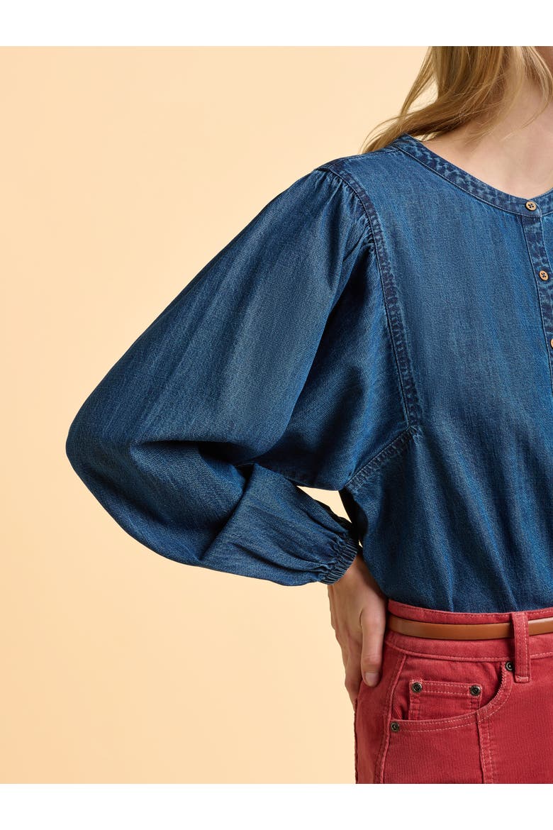 Auri Long Sleeve Round Neck Denim Shirt, Alternate, color, Blue