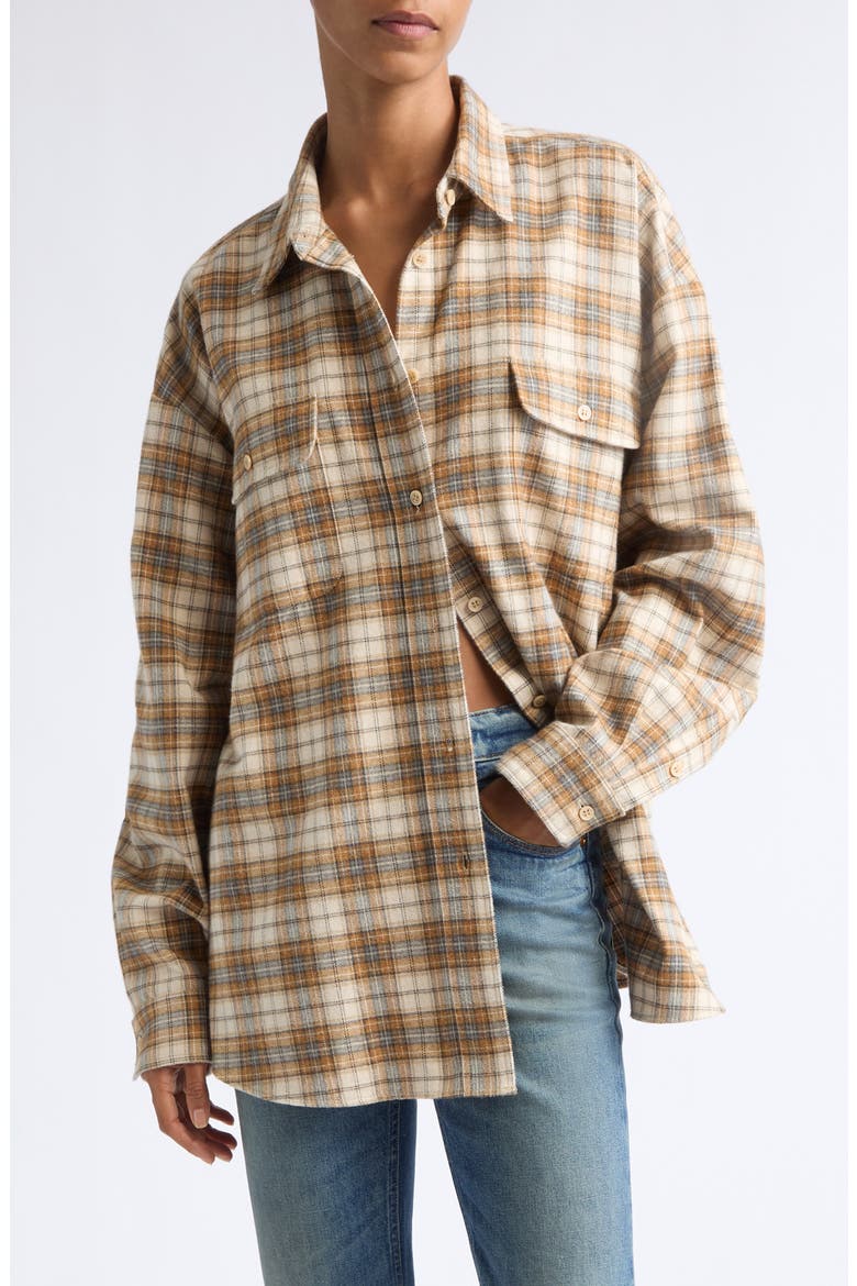 The Big Shirt Plaid Cotton Shirt, Main, color, GOLD PLAID