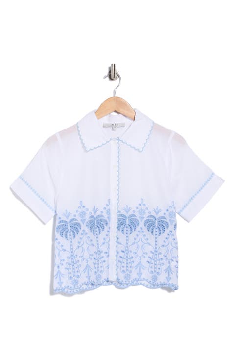 Palm Embroidered Short Sleeve Button Front Shirt